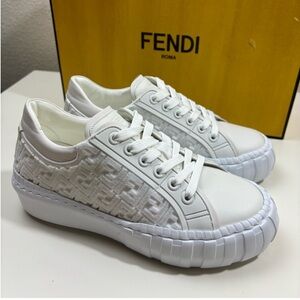 Fendi White Sneakers Textured Upper Modern Style